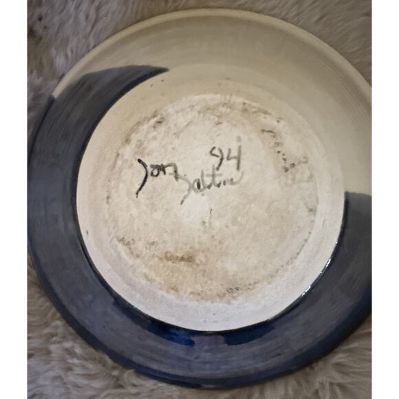 Vintage HighWall Studio Pottery Bowl Blue Cream Glaze Hummingbird Design Mint - Picture 7 of 7